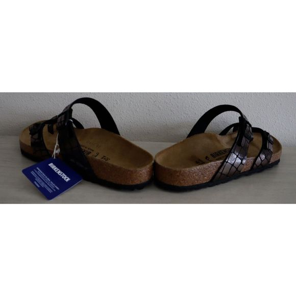 Birkenstock Women Sz 41 US 10-10.5 Gator Gleam Black Single Toe Loop Sandals - Picture 7 of 12